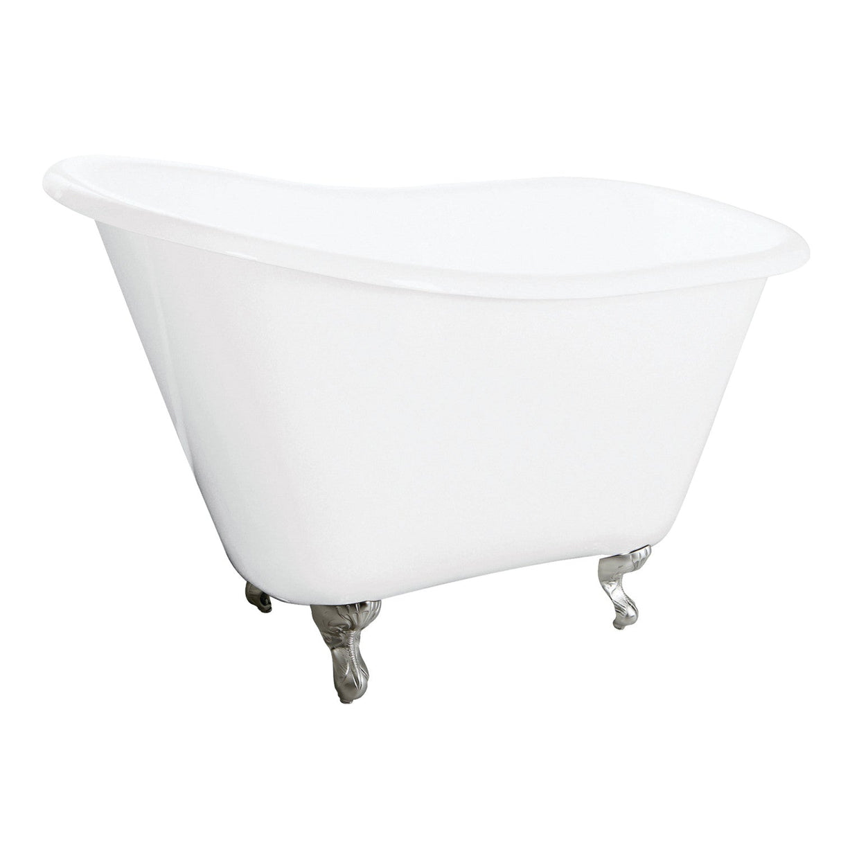 Tazatina VCTND5130NT8 51-Inch Cast Iron Single Slipper Clawfoot Tub (No Faucet Drillings), White/Brushed Nickel