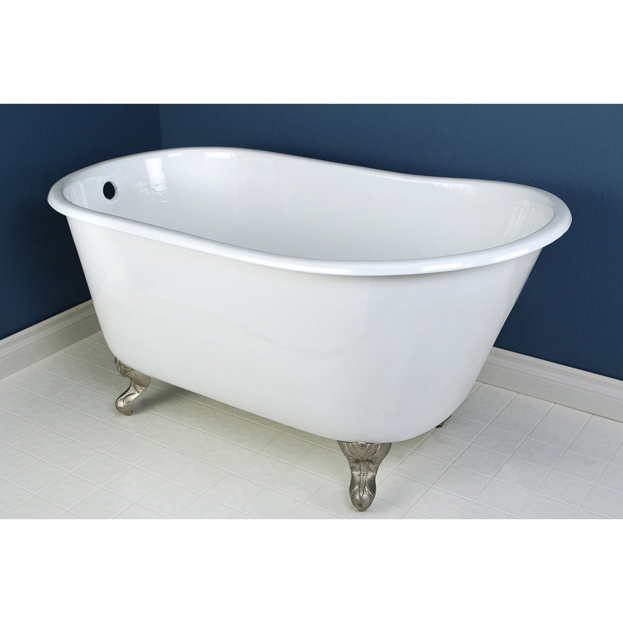 Aqua Eden VCTND5328NT8 53-Inch Cast Iron Single Slipper Clawfoot Tub (No Faucet Drillings), White/Brushed Nickel