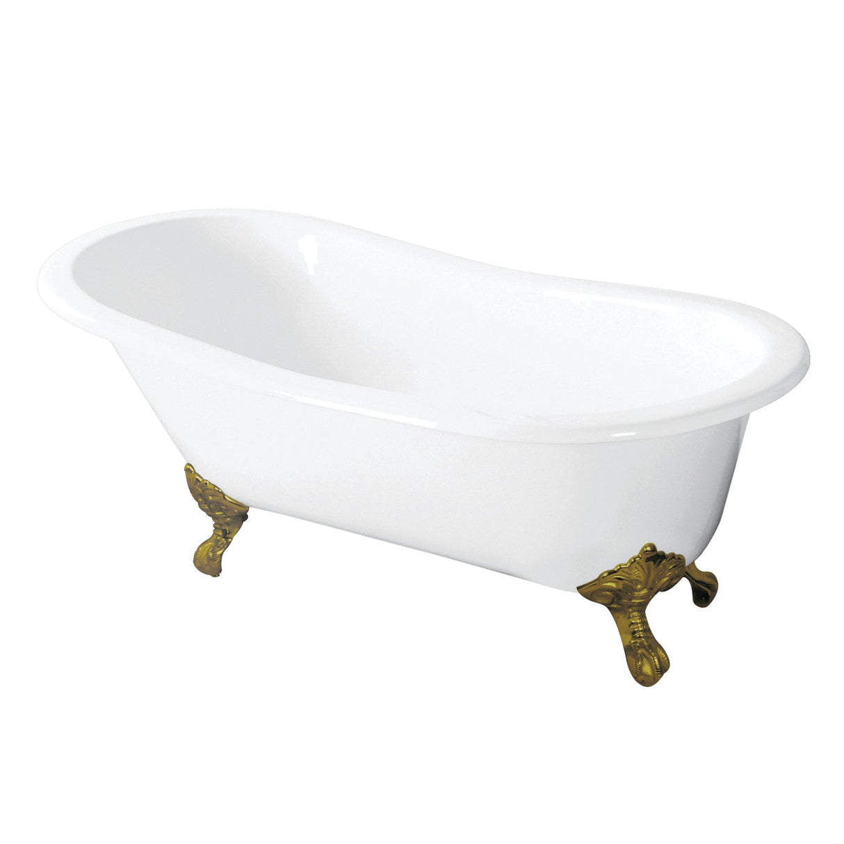 Tazatina VCTND5431B2 54-Inch Cast Iron Single Slipper Clawfoot Tub (No Faucet Drillings), White/Polished Brass