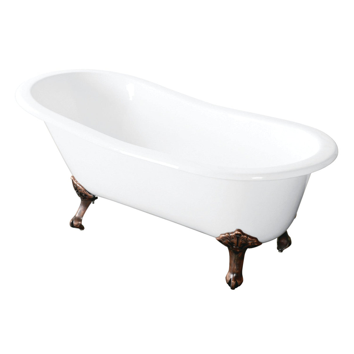 Tazatina VCTND5431B6 54-Inch Cast Iron Single Slipper Clawfoot Tub (No Faucet Drillings), White/Naples Bronze