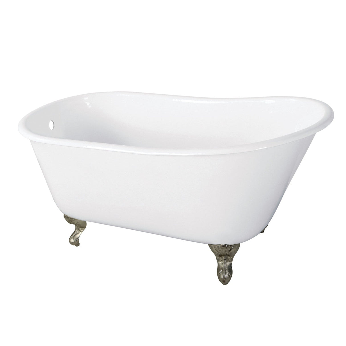 Onamia VCTND5728NT8 57-Inch Cast Iron Single Slipper Clawfoot Tub (No Faucet Drillings), White/Brushed Nickel
