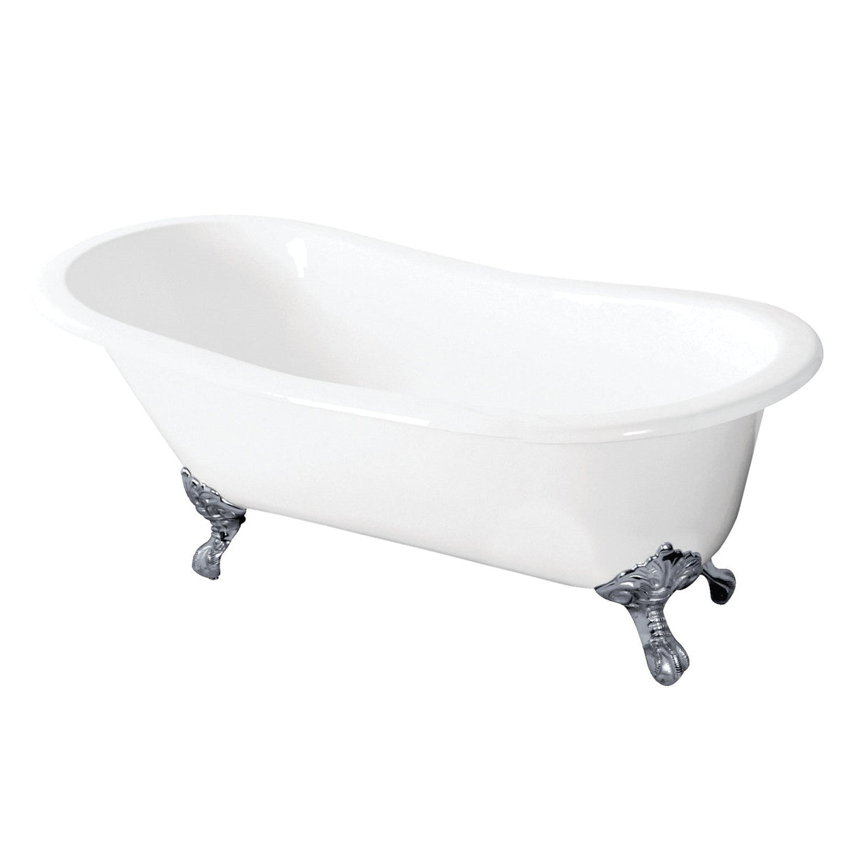 Tazatina VCTND5731B1 57-Inch Cast Iron Single Slipper Clawfoot Tub (No Faucet Drillings), White/Polished Chrome