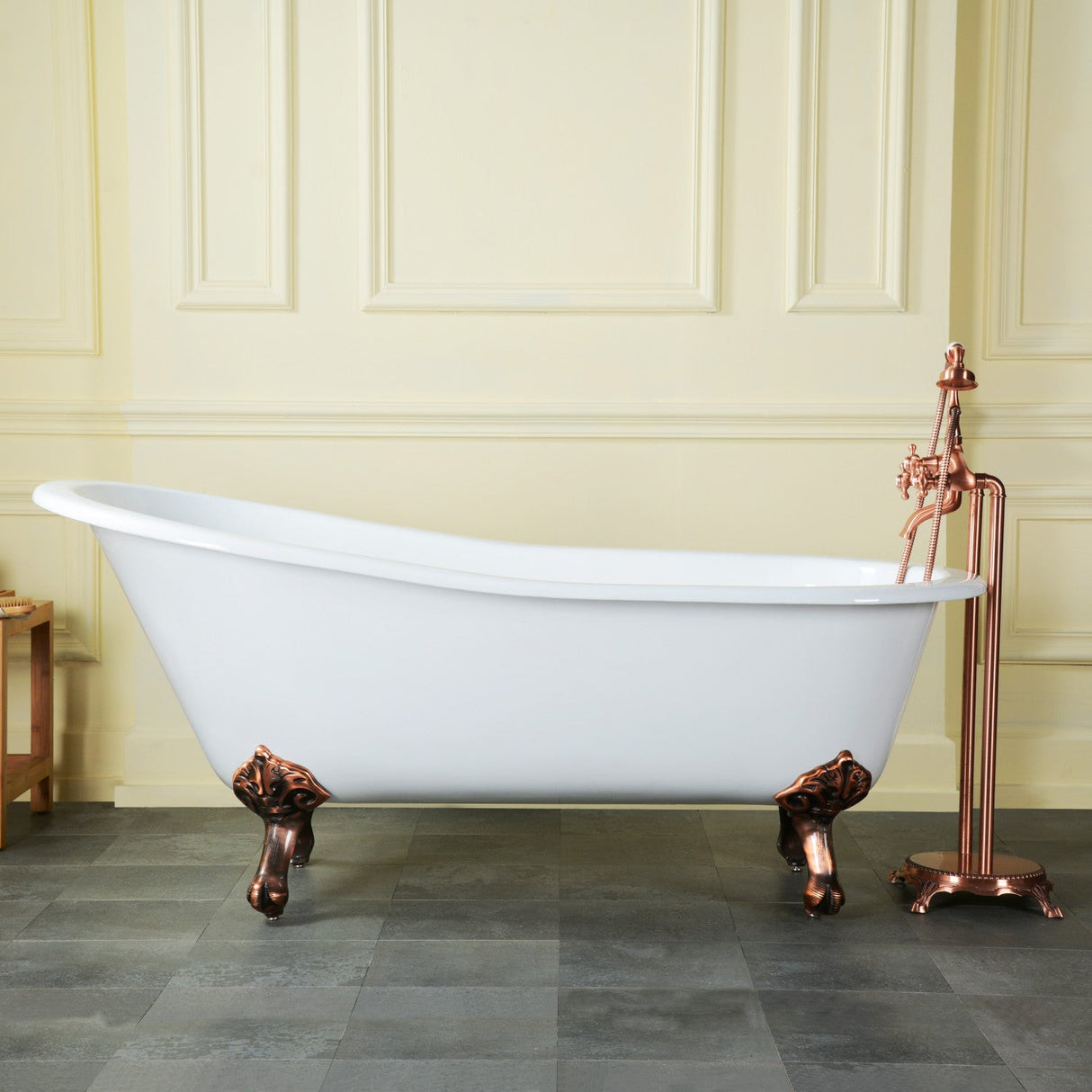Tazatina VCTND5731B5 57-Inch Cast Iron Single Slipper Clawfoot Tub (No Faucet Drillings), White/Oil Rubbed Bronze