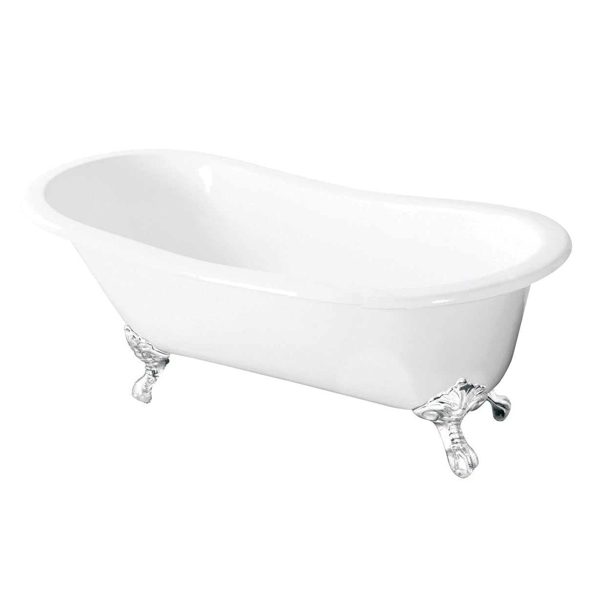 Tazatina VCTND5731BW 57-Inch Cast Iron Single Slipper Clawfoot Tub (No Faucet Drillings), White/White