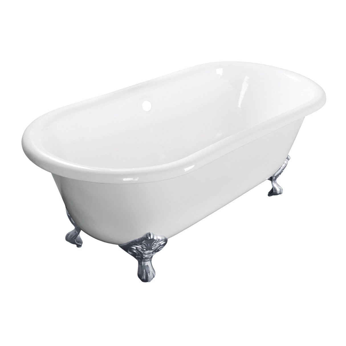 Aqua Eden VCTND603017NB1 60-Inch Cast Iron Double Ended Clawfoot Tub (No Faucet Drillings), White/Polished Chrome