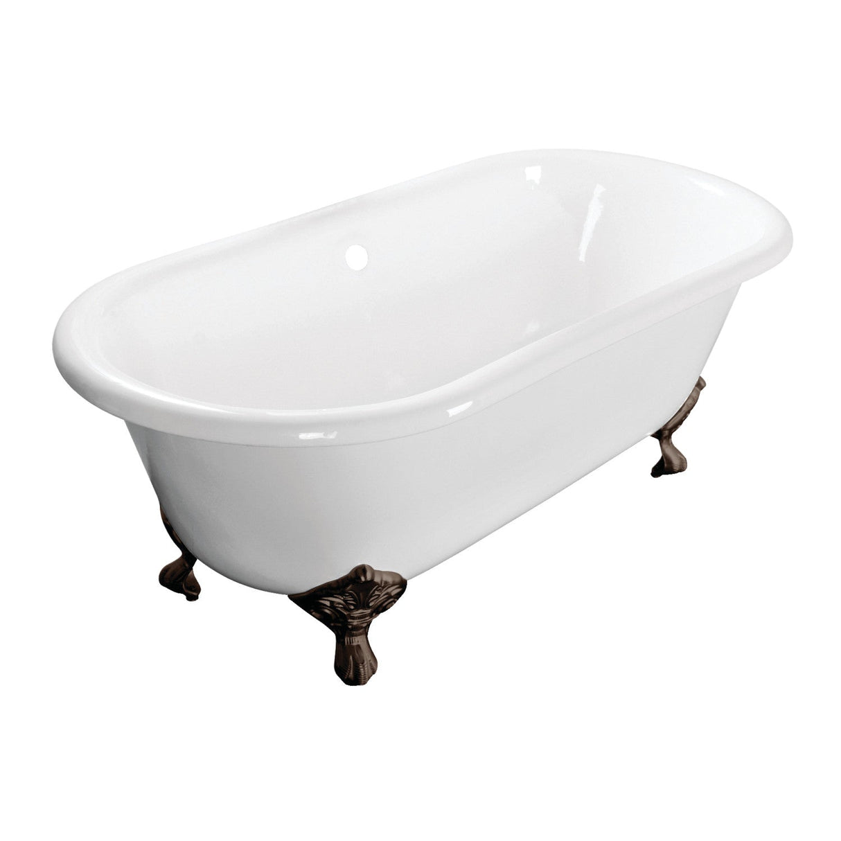 Aqua Eden VCTND603017NB5 60-Inch Cast Iron Double Ended Clawfoot Tub (No Faucet Drillings), White/Oil Rubbed Bronze