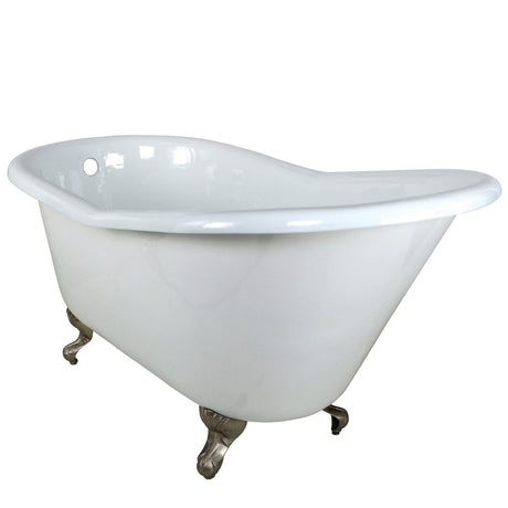 Aqua Eden VCTND6030NT8 60-Inch Cast Iron Single Slipper Clawfoot Tub (No Faucet Drillings), White/Brushed Nickel