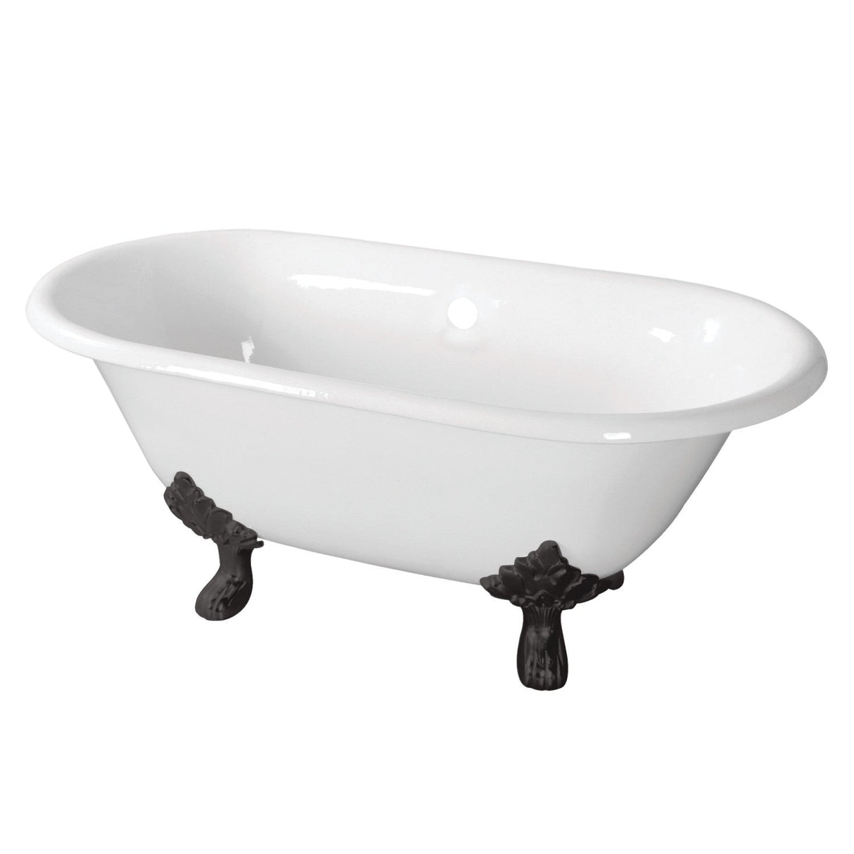Aqua Eden VCTND603119NC0 60-Inch Cast Iron Double Ended Clawfoot Tub (No Faucet Drillings), White/Matte Black