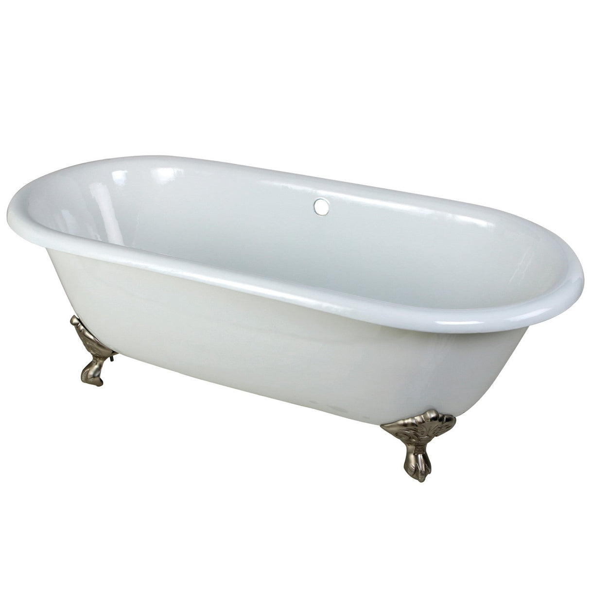 Aqua Eden VCTND663013NB8 66-Inch Cast Iron Double Ended Clawfoot Tub (No Faucet Drillings), White/Brushed Nickel