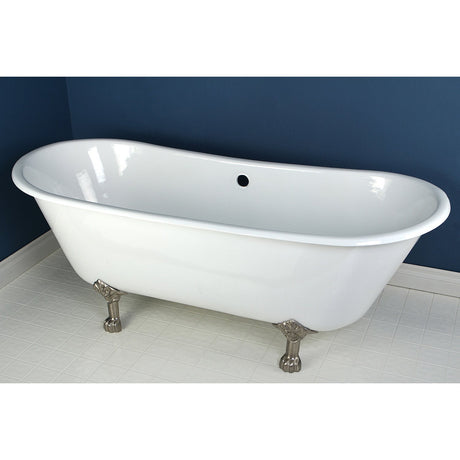 Aqua Eden VCTND6728NH8 67-Inch Cast Iron Double Slipper Clawfoot Tub (No Faucet Drillings), White/Brushed Nickel