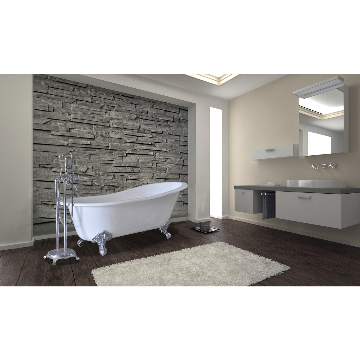 Aqua Eden VCTND673122ZB1 67-Inch Cast Iron Single Slipper Clawfoot Tub (No Faucet Drillings), White/Polished Chrome