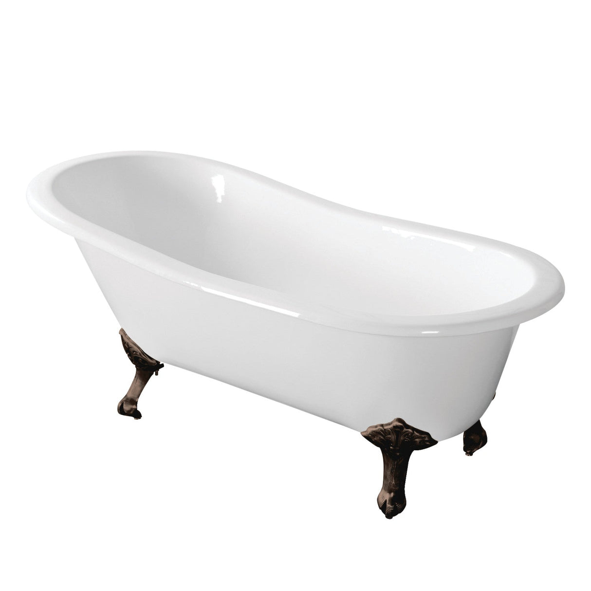 Aqua Eden VCTND673122ZB5 67-Inch Cast Iron Single Slipper Clawfoot Tub (No Faucet Drillings), White/Oil Rubbed Bronze