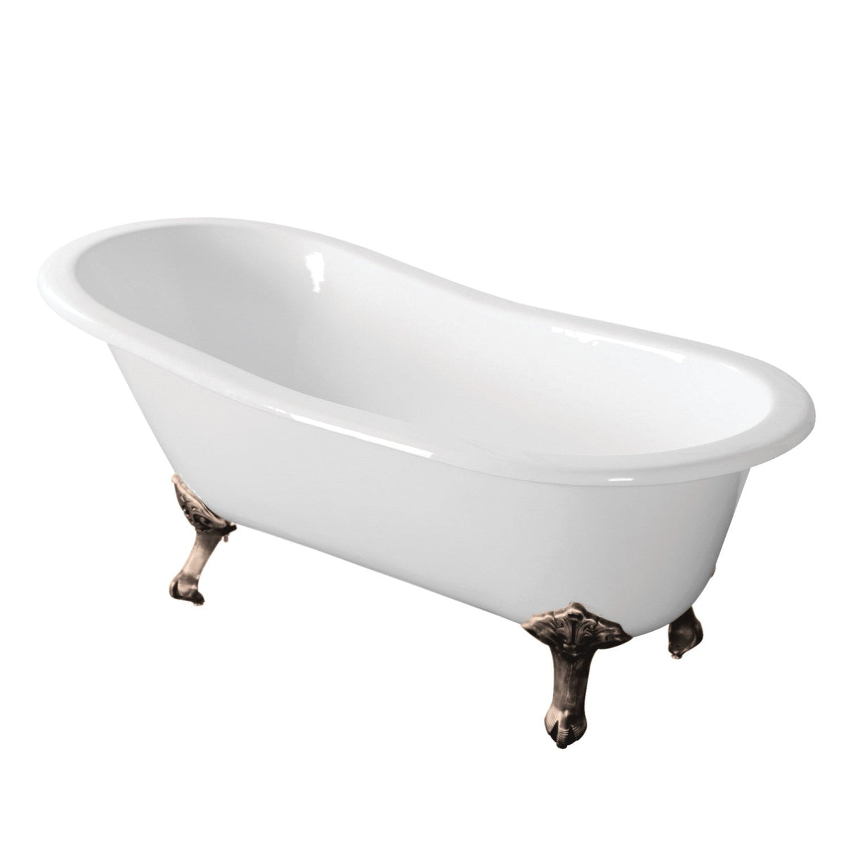 Aqua Eden VCTND673122ZB8 67-Inch Cast Iron Single Slipper Clawfoot Tub (No Faucet Drillings), White/Brushed Nickel