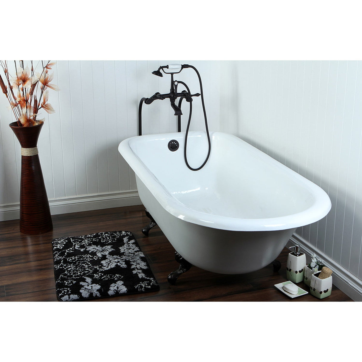 Aqua Eden VCTND673123T5 66-Inch Cast Iron Roll Top Clawfoot Tub (No Faucet Drillings), White/Oil Rubbed Bronze