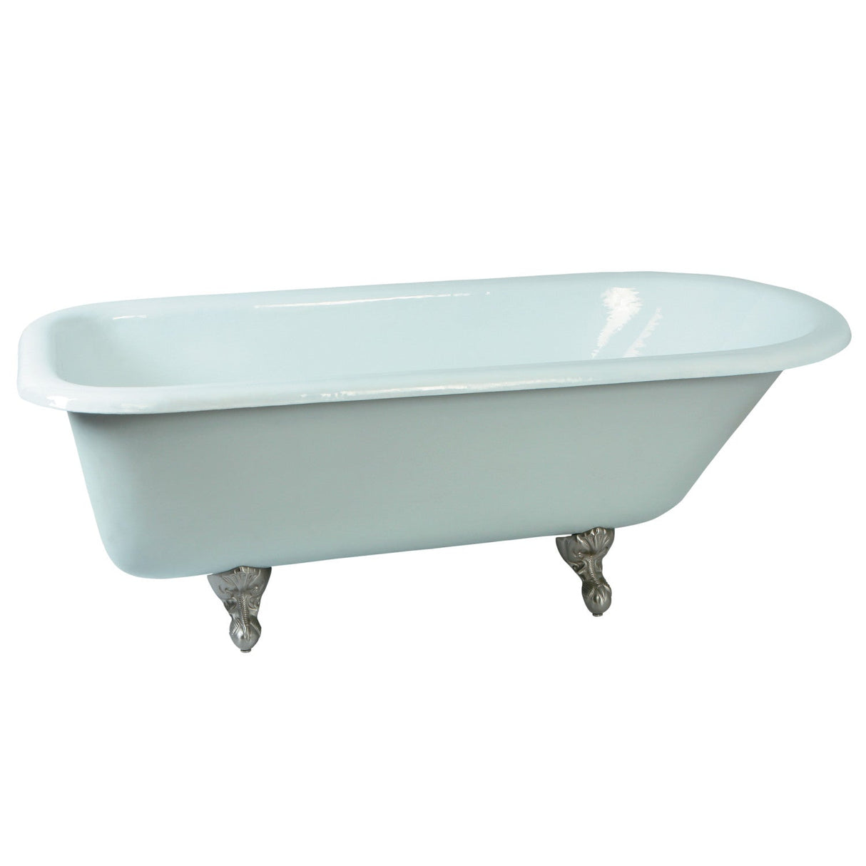 Aqua Eden VCTND673123T8 66-Inch Cast Iron Roll Top Clawfoot Tub (No Faucet Drillings), White/Brushed Nickel