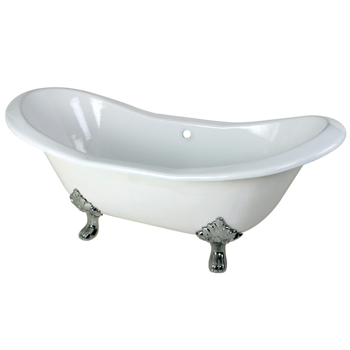 Aqua Eden VCTND7231NC1 72-Inch Cast Iron Double Slipper Clawfoot Tub (No Faucet Drillings), White/Polished Chrome