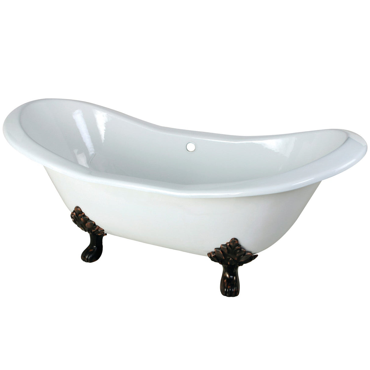 Aqua Eden VCTND7231NC5 72-Inch Cast Iron Double Slipper Clawfoot Tub (No Faucet Drillings), White/Oil Rubbed Bronze