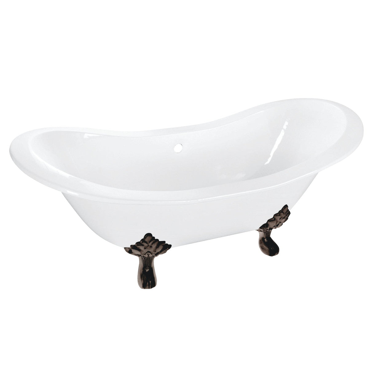 Aqua Eden VCTNDS6130NC5 61-Inch Cast Iron Double Slipper Clawfoot Tub (No Faucet Drillings), White/Oil Rubbed Bronze