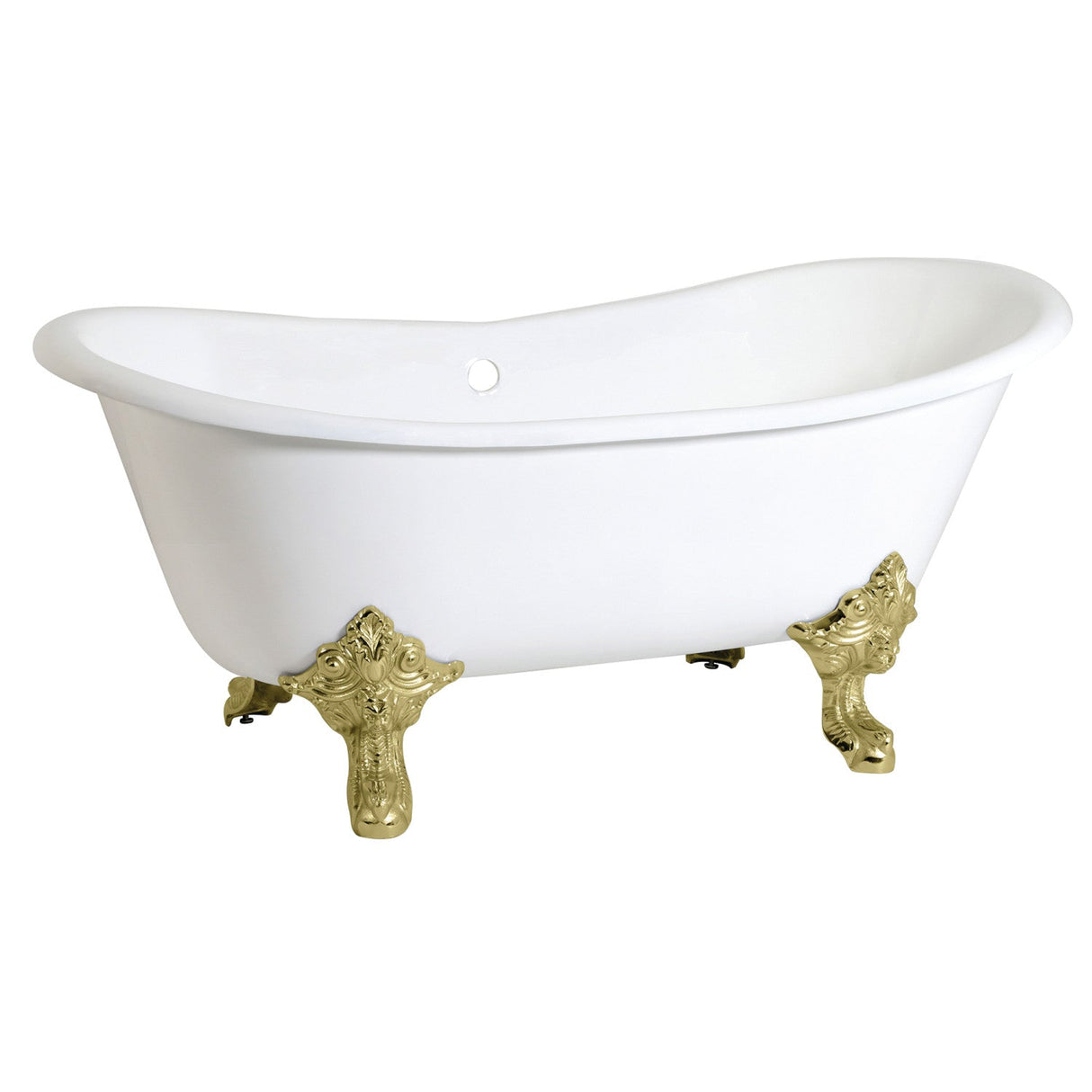 Aqua Eden VCTNDS6731NL2 67-Inch Cast Iron Double Slipper Clawfoot Tub (No Faucet Drillings), White/Polished Brass