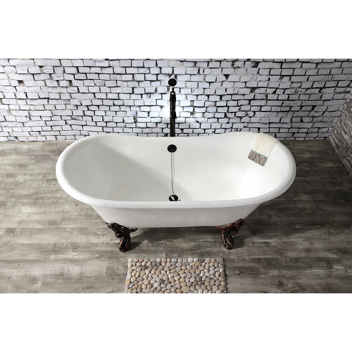 Aqua Eden VCTNDS6731NL5 67-Inch Cast Iron Double Slipper Clawfoot Tub (No Faucet Drillings), White/Oil Rubbed Bronze