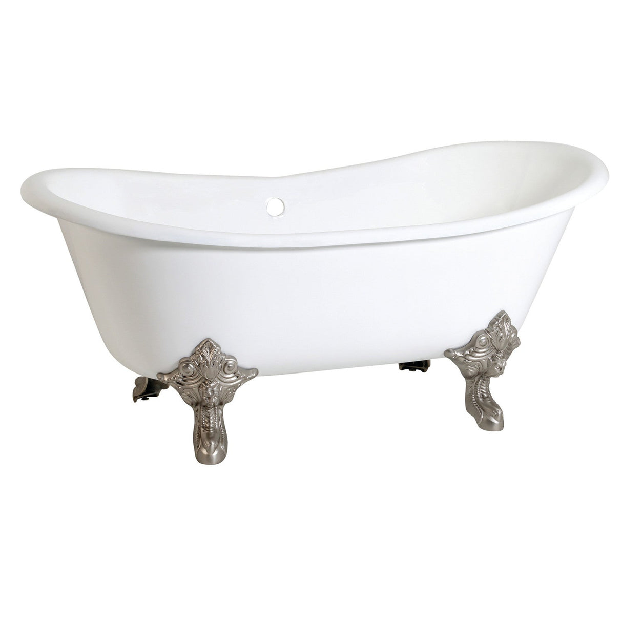 Aqua Eden VCTNDS6731NL8 67-Inch Cast Iron Double Slipper Clawfoot Tub (No Faucet Drillings), White/Brushed Nickel