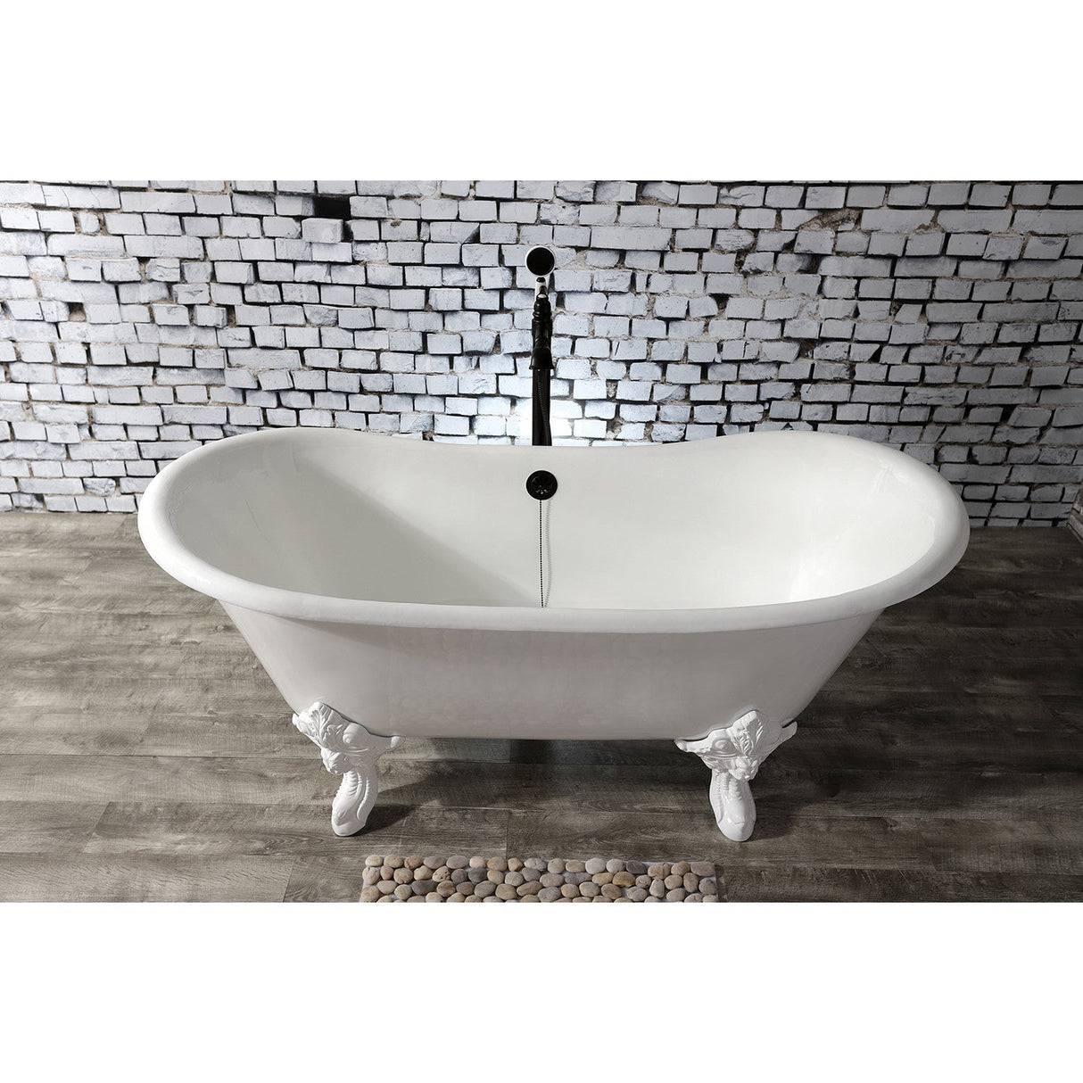 Aqua Eden VCTNDS6731NLW 67-Inch Cast Iron Double Slipper Clawfoot Tub (No Faucet Drillings), White