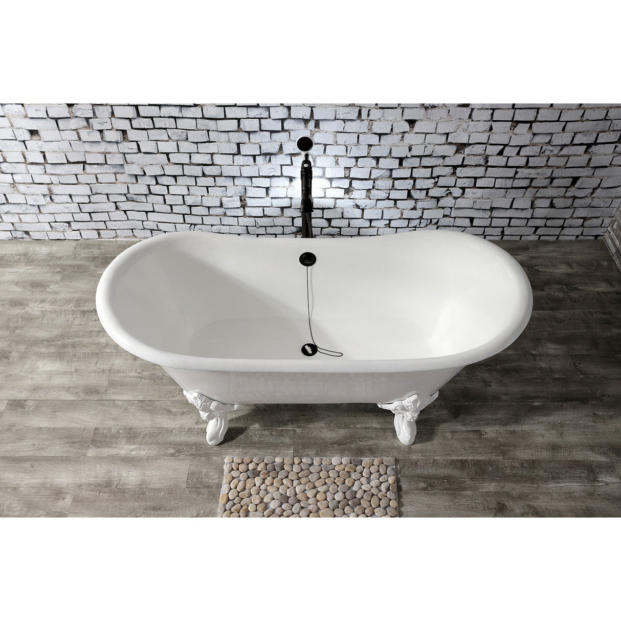 Aqua Eden VCTNDS6731NLW 67-Inch Cast Iron Double Slipper Clawfoot Tub (No Faucet Drillings), White