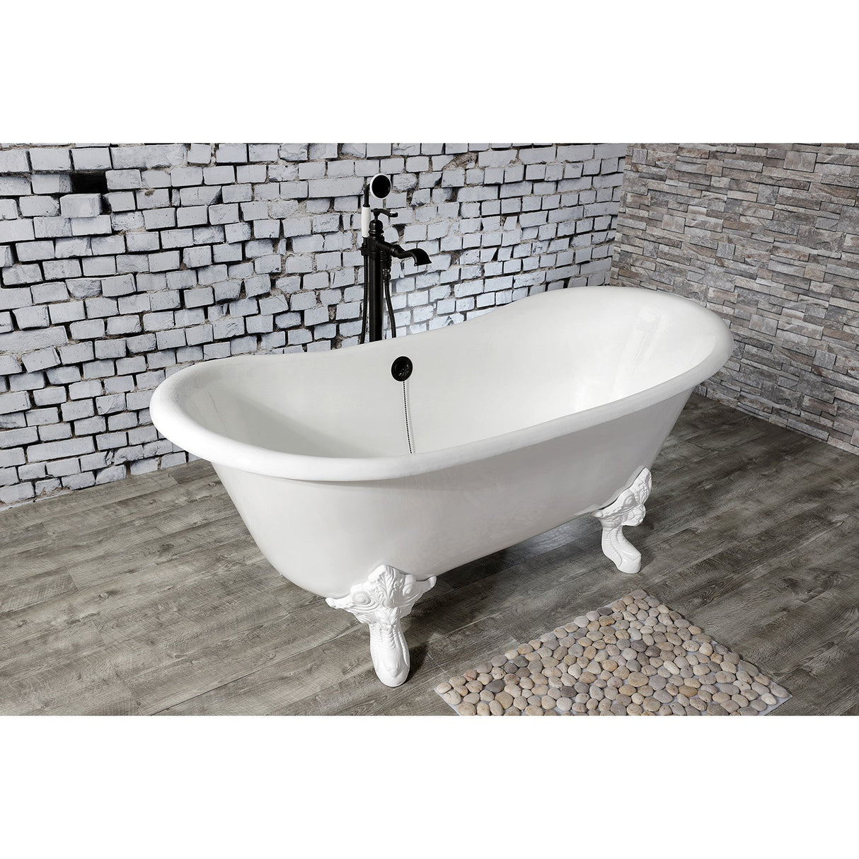 Aqua Eden VCTNDS6731NLW 67-Inch Cast Iron Double Slipper Clawfoot Tub (No Faucet Drillings), White