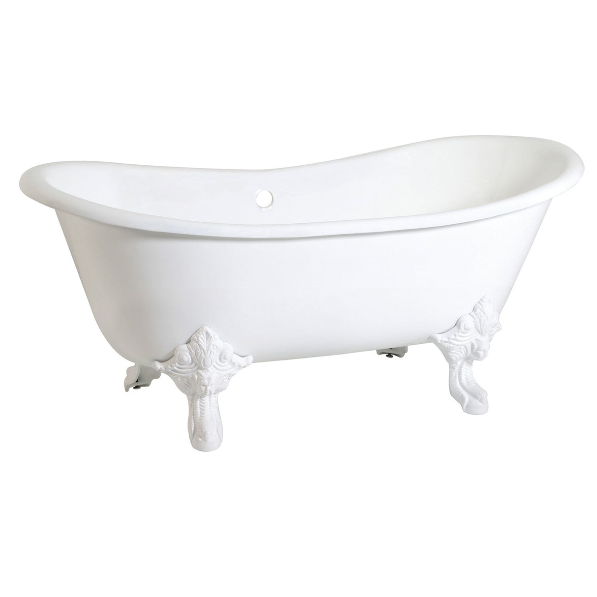 Aqua Eden VCTNDS6731NLW 67-Inch Cast Iron Double Slipper Clawfoot Tub (No Faucet Drillings), White