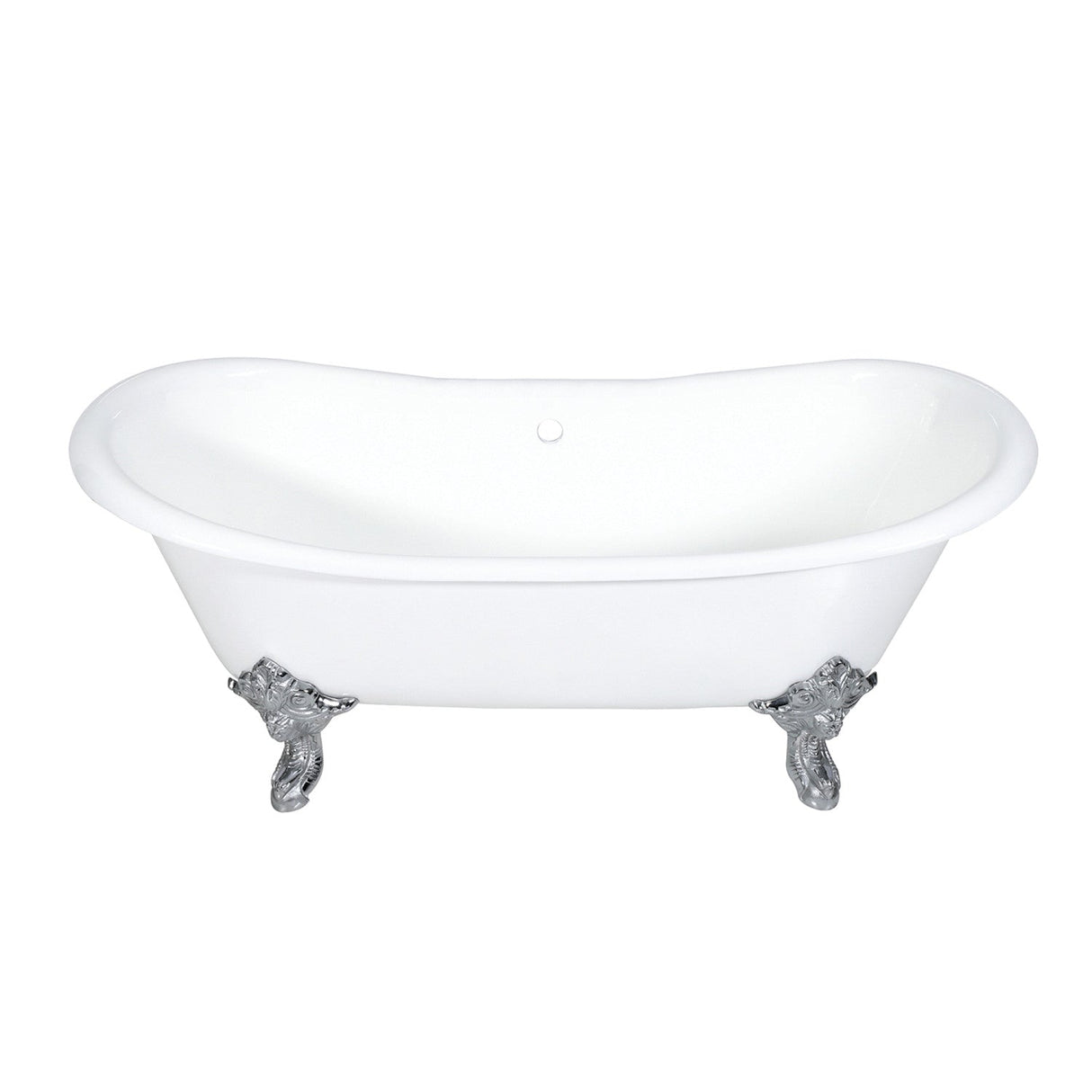Aqua Eden VCTNDS7231NL1 72-Inch Cast Iron Double Slipper Clawfoot Tub (No Faucet Drillings), White/Polished Chrome