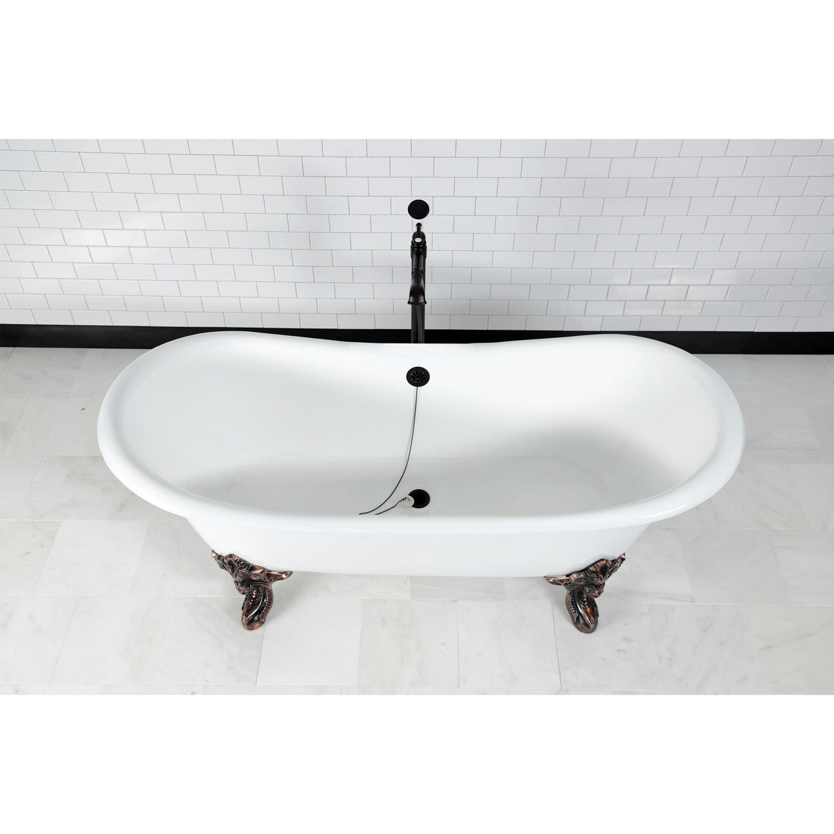 Aqua Eden VCTNDS7231NL5 72-Inch Cast Iron Double Slipper Clawfoot Tub (No Faucet Drillings), White/Oil Rubbed Bronze