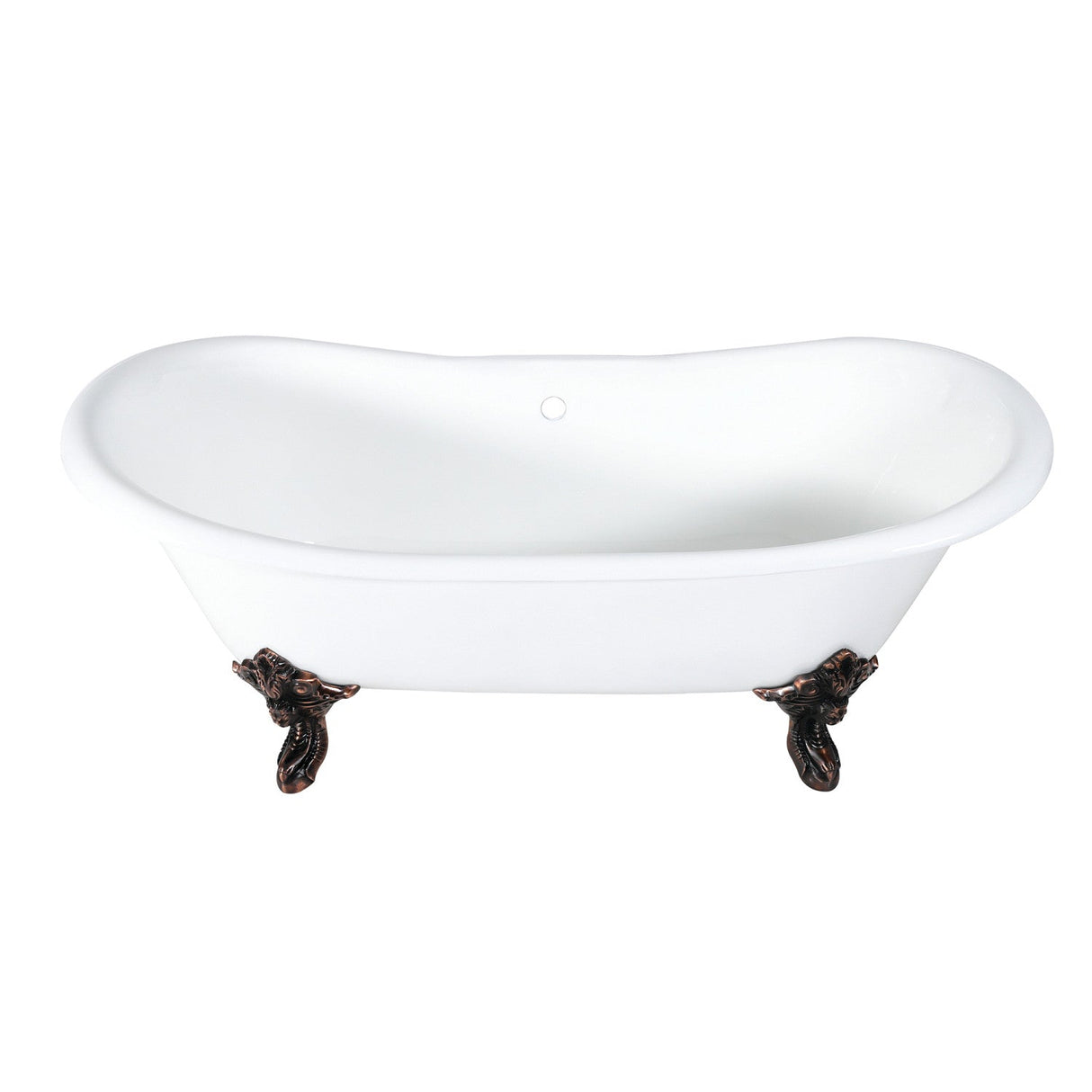 Aqua Eden VCTNDS7231NL5 72-Inch Cast Iron Double Slipper Clawfoot Tub (No Faucet Drillings), White/Oil Rubbed Bronze