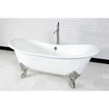 Aqua Eden VCTNDS7231NL8 72-Inch Cast Iron Double Slipper Clawfoot Tub (No Faucet Drillings), White/Brushed Nickel