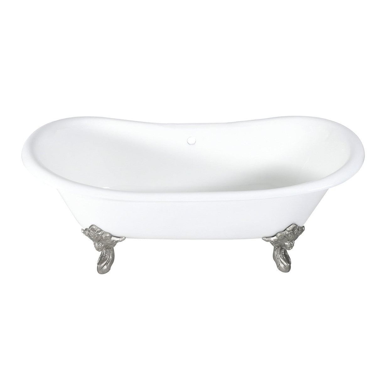 Aqua Eden VCTNDS7231NL8 72-Inch Cast Iron Double Slipper Clawfoot Tub (No Faucet Drillings), White/Brushed Nickel