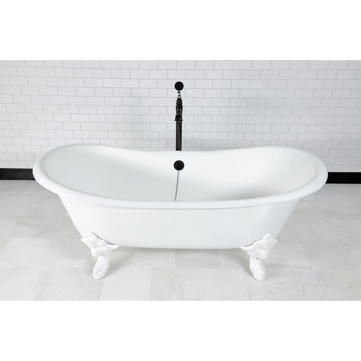 Aqua Eden VCTNDS7231NLW 72-Inch Cast Iron Double Slipper Clawfoot Tub (No Faucet Drillings), White
