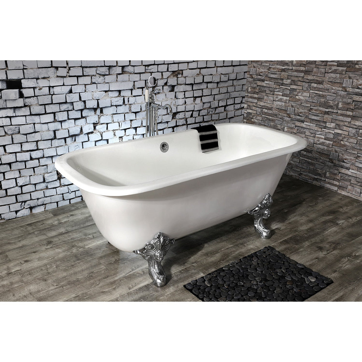 Aqua Eden VCTQND6732NL1 67-Inch Cast Iron Double Ended Clawfoot Tub (No Faucet Drillings), White/Polished Chrome