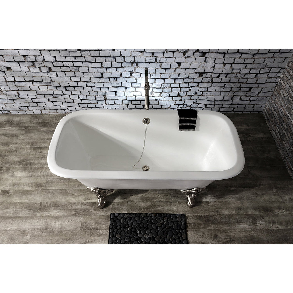 Aqua Eden VCTQND6732NL8 67-Inch Cast Iron Double Ended Clawfoot Tub (No Faucet Drillings), White/Brushed Nickel