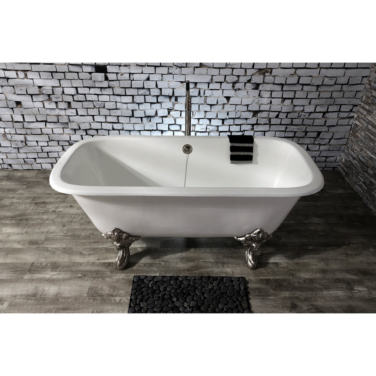 Aqua Eden VCTQND6732NL8 67-Inch Cast Iron Double Ended Clawfoot Tub (No Faucet Drillings), White/Brushed Nickel