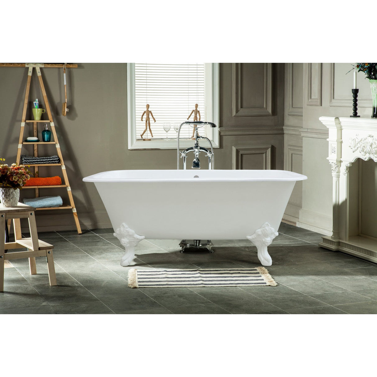 Aqua Eden VCTQND6732NLW 67-Inch Cast Iron Double Ended Clawfoot Tub (No Faucet Drillings), White/White