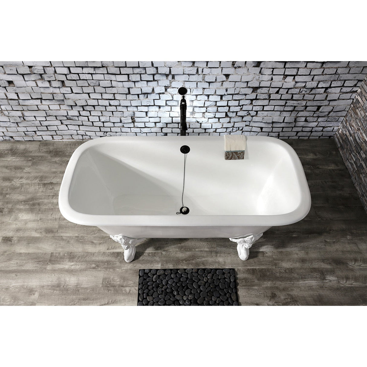 Aqua Eden VCTQND6732NLW 67-Inch Cast Iron Double Ended Clawfoot Tub (No Faucet Drillings), White/White
