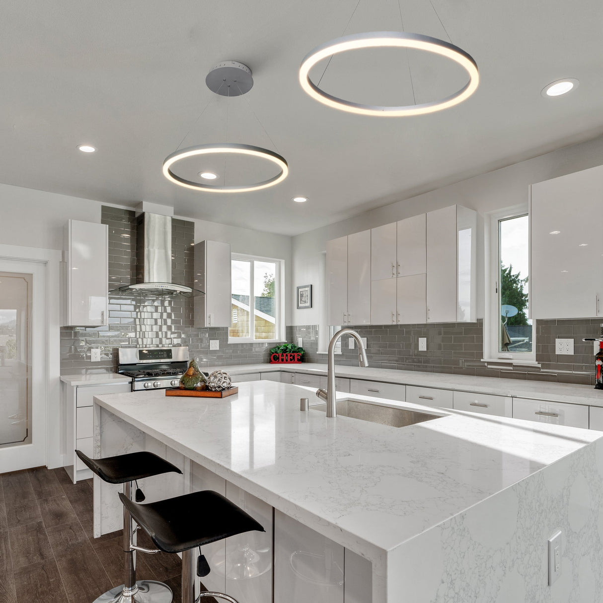 VONN Tania VMC31640AL 24" Integrated LED ETL Certified Pendant, Height Adjustable Chandelier in Silver