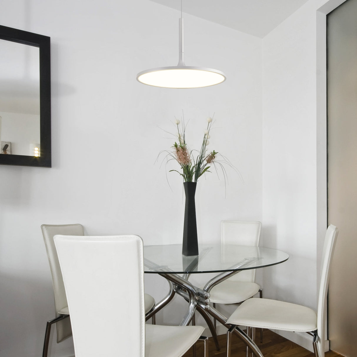 VONN Salm VMC31810SW 17" Integrated LED ETL Certified Pendant, Height Adjustable Disc Chandelier in White