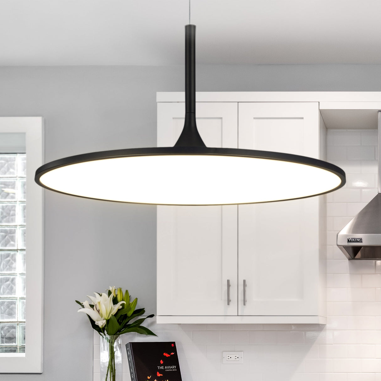 VONN Salm VMC31820BL 24" Integrated LED ETL Certified Pendant, Height Adjustable Disc Chandelier in Black