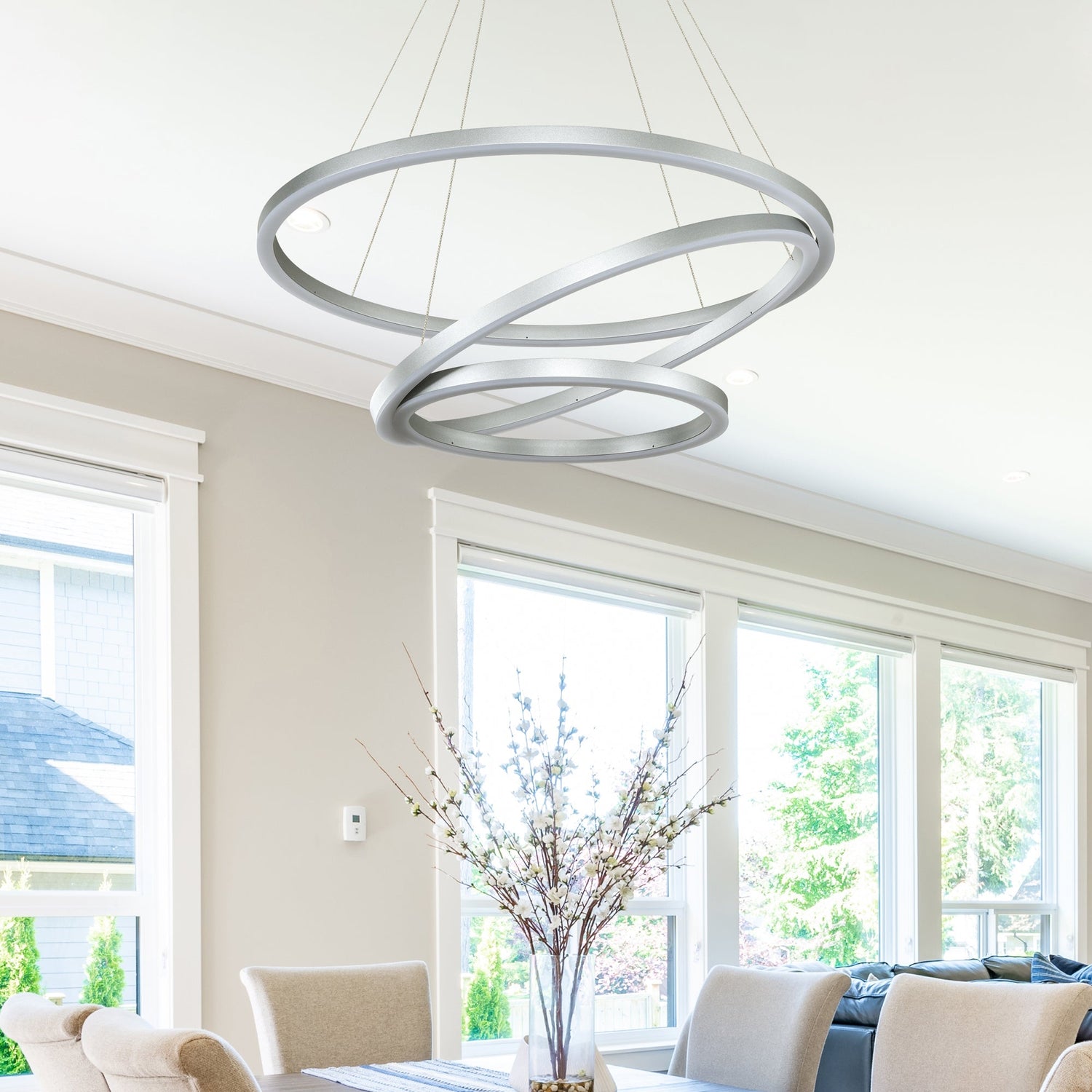 VONN Tania Trio VMC32500AL 32" Integrated LED ETL Certified Chandelier Height Adjustable Silver Pendant