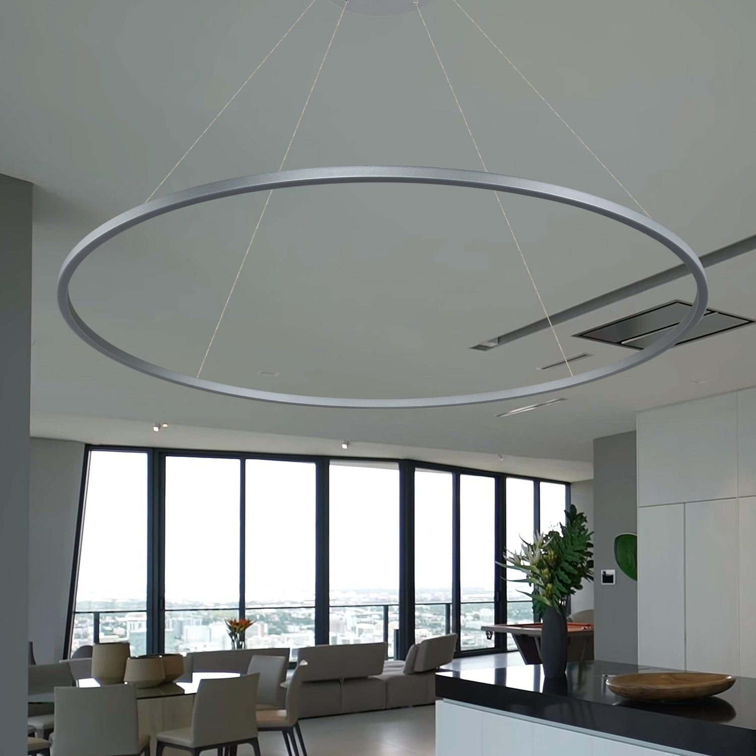 VONN Tania VMC34960AL 60" Integrated LED ETL Certified Chandelier, Height Adjustable Pendant in Silver