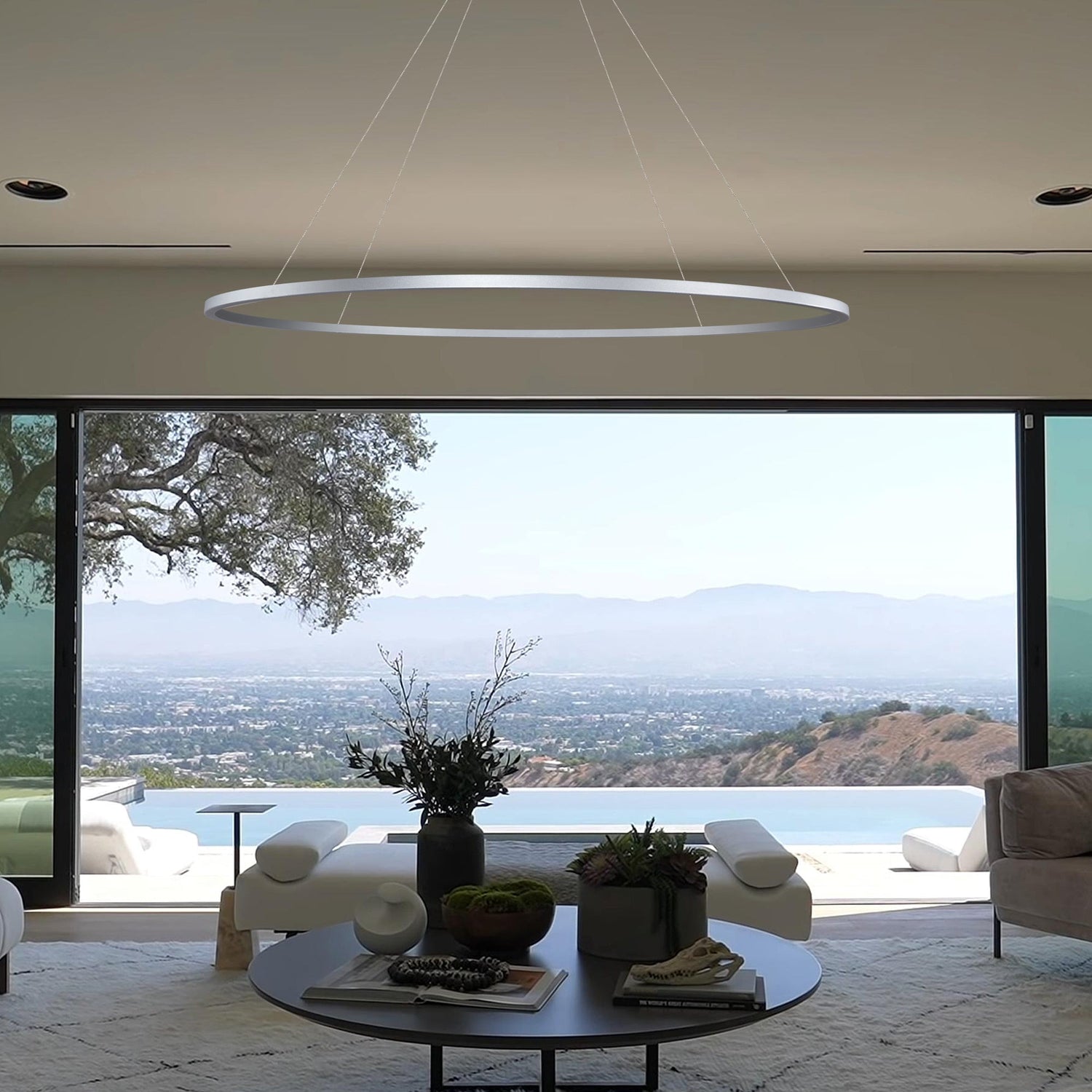 VONN Tania VMC34960AL 60" Integrated LED ETL Certified Chandelier, Height Adjustable Pendant in Silver