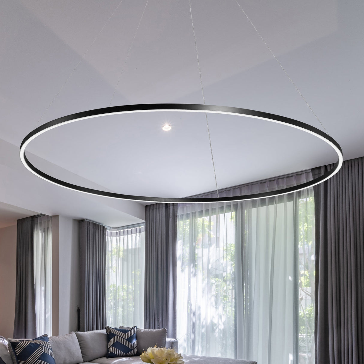VONN Tania VMC34960BL 60" Integrated LED ETL Certified Chandelier, Height Adjustable Pendant in Black