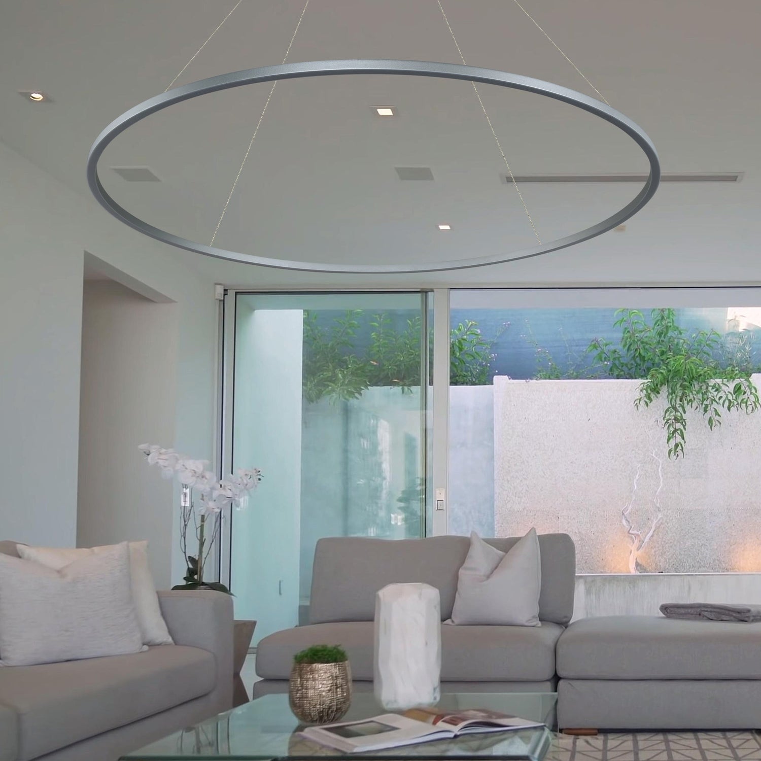 VONN Tania VMC34972AL 72" Integrated LED ETL Certified Chandelier, Height Adjustable Pendant in Silver
