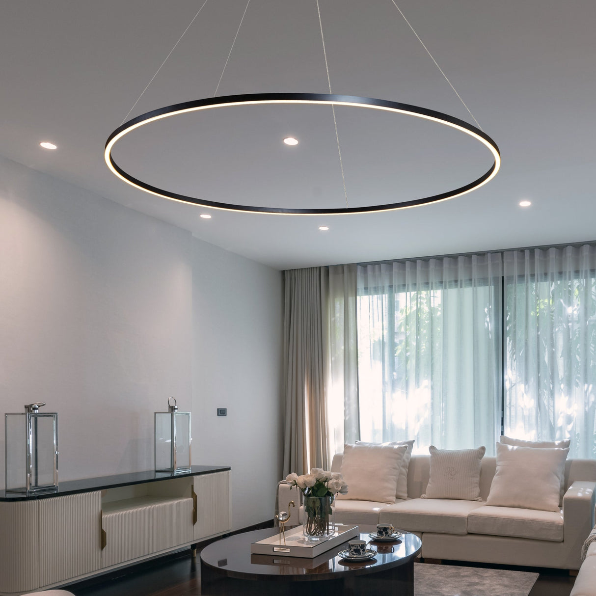VONN Tania VMC34972BL 72" Integrated LED ETL Certified Chandelier, Height Adjustable Pendant in Black