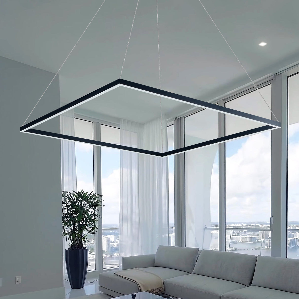 VONN Atria VMC35511BL 39" ETL Certified Integrated LED Chandelier, Height Adjustable Pendant in Black
